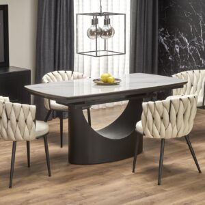 Pidentävä ruokapöytä OSMIR, valkoinen marmori / musta