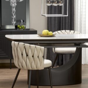 Pidentävä ruokapöytä OSMIR, valkoinen marmori / musta