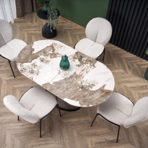 Pidentävä Ruokapöytä ROBION, beige marmori