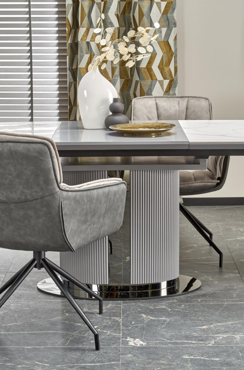 Pitempi ruokapöytä DANCAN, valkoinen marmori