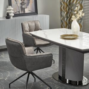 Pitempi ruokapöytä DANCAN, valkoinen marmori