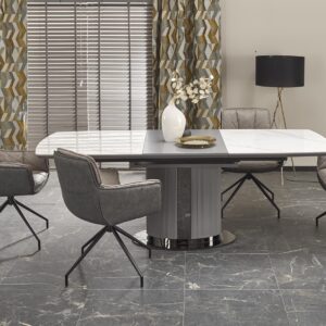 Pitempi ruokapöytä DANCAN, valkoinen marmori