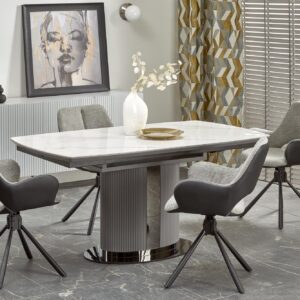 Pitempi ruokapöytä DANCAN, valkoinen marmori