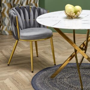 Ruokapöytä RAIMOND, valkoinen marmori / kulta