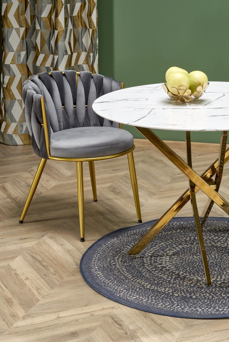 Ruokapöytä RAIMOND, valkoinen marmori / kulta