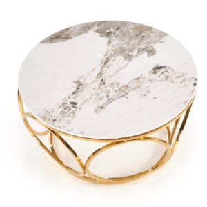 Kahvilapöytä VENORA 2, valkoinen marmori / kulta