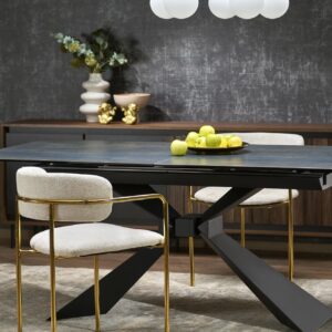 Ruokapöytä NORVIN, sininen marmori / musta