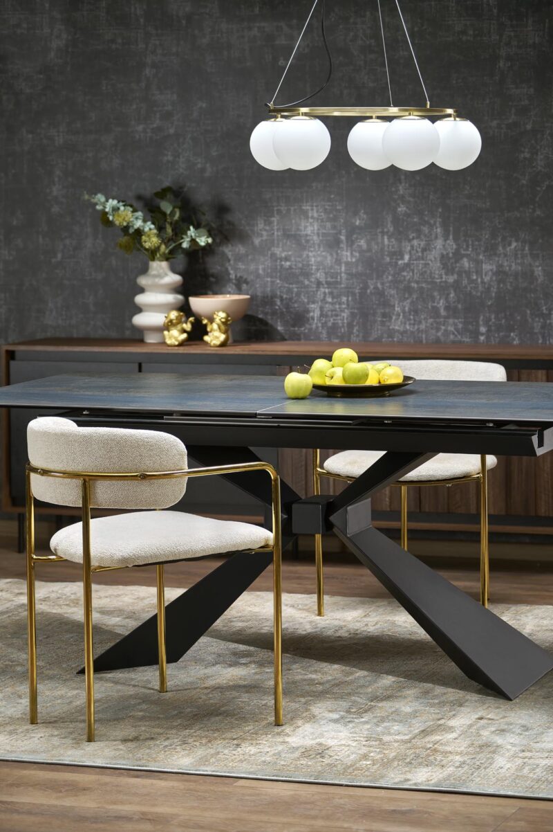 Ruokapöytä NORVIN, sininen marmori / musta