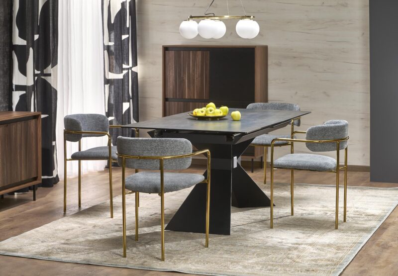 Ruokapöytä NORVIN, sininen marmori / musta