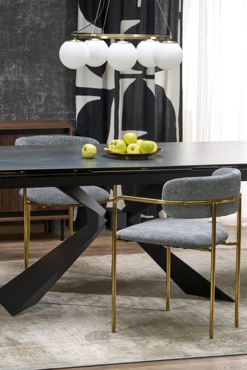 Ruokapöytä NORVIN, sininen marmori / musta