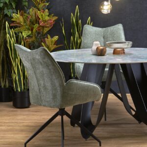 GIOVANI ruokapöytä, pyöreä / vihreä marmori / musta