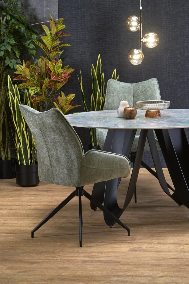 GIOVANI ruokapöytä, pyöreä / vihreä marmori / musta