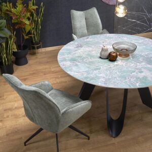GIOVANI ruokapöytä, pyöreä / vihreä marmori / musta
