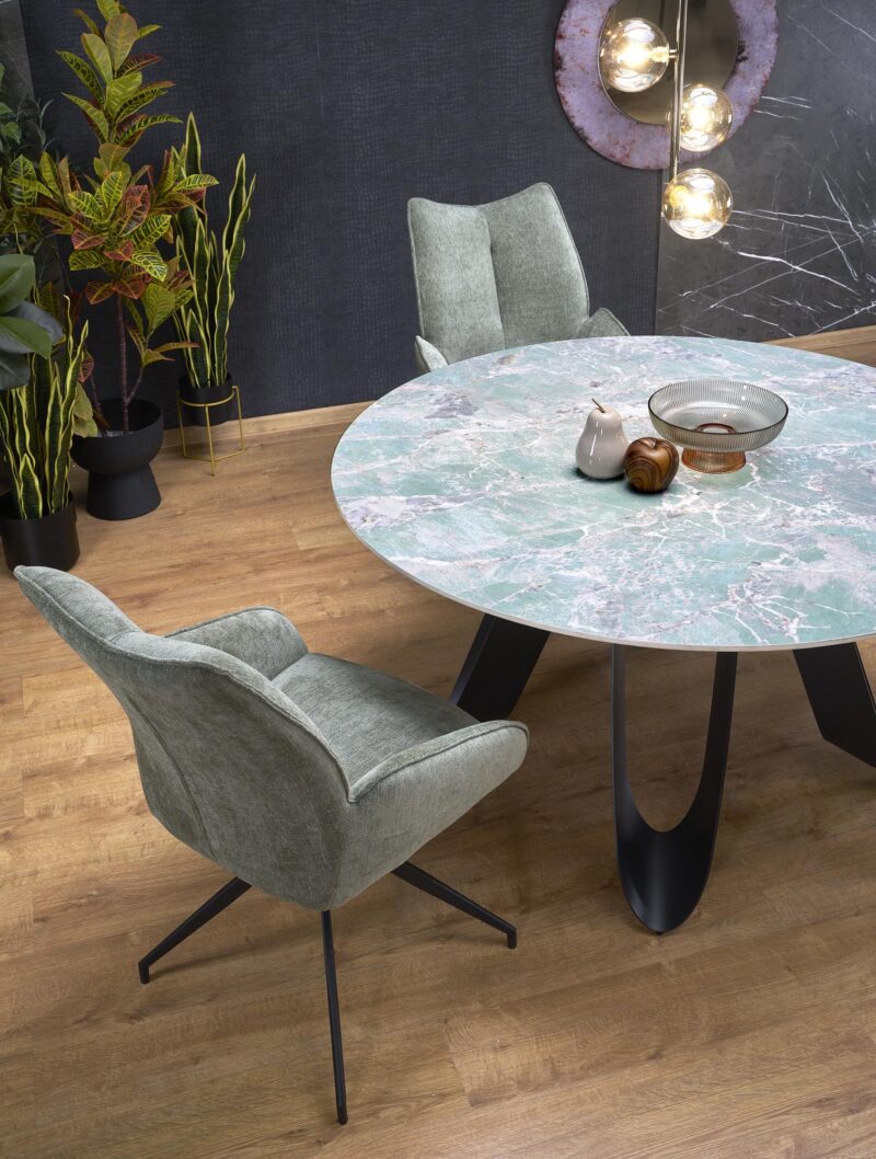 GIOVANI ruokapöytä, pyöreä / vihreä marmori / musta