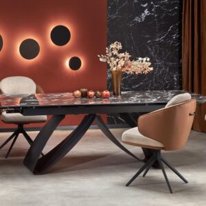 Ruokapöytä HILARON, musta marmori / musta