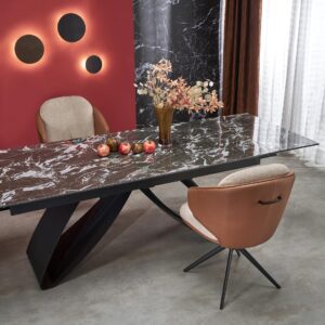 Ruokapöytä HILARON, musta marmori / musta