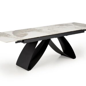 Laajennettava ruokapöytä HILARA, valkoinen marmori / musta