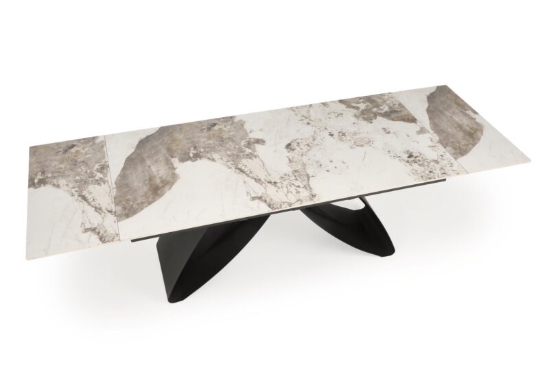 Laajennettava ruokapöytä HILARA, valkoinen marmori / musta