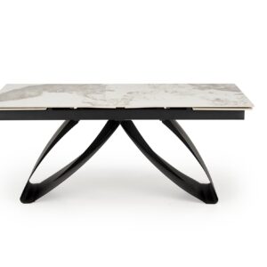 Laajennettava ruokapöytä HILARA, valkoinen marmori / musta