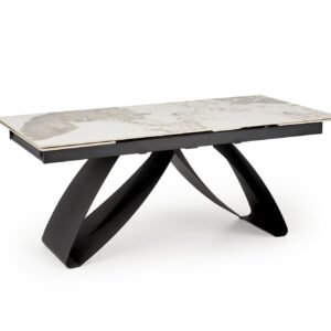 Laajennettava ruokapöytä HILARA, valkoinen marmori / musta