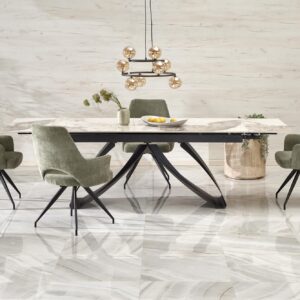 Laajennettava ruokapöytä HILARA, valkoinen marmori / musta