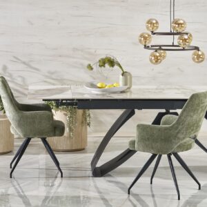 Laajennettava ruokapöytä HILARA, valkoinen marmori / musta