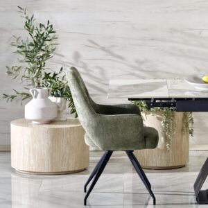 Laajennettava ruokapöytä HILARA, valkoinen marmori / musta