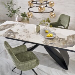 Laajennettava ruokapöytä HILARA, valkoinen marmori / musta