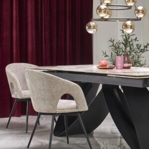 Laajennettava ruokapöytä HILARA, valkoinen marmori / musta