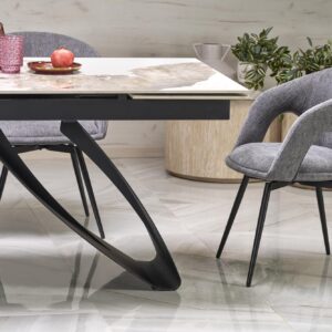 Laajennettava ruokapöytä HILARA, valkoinen marmori / musta