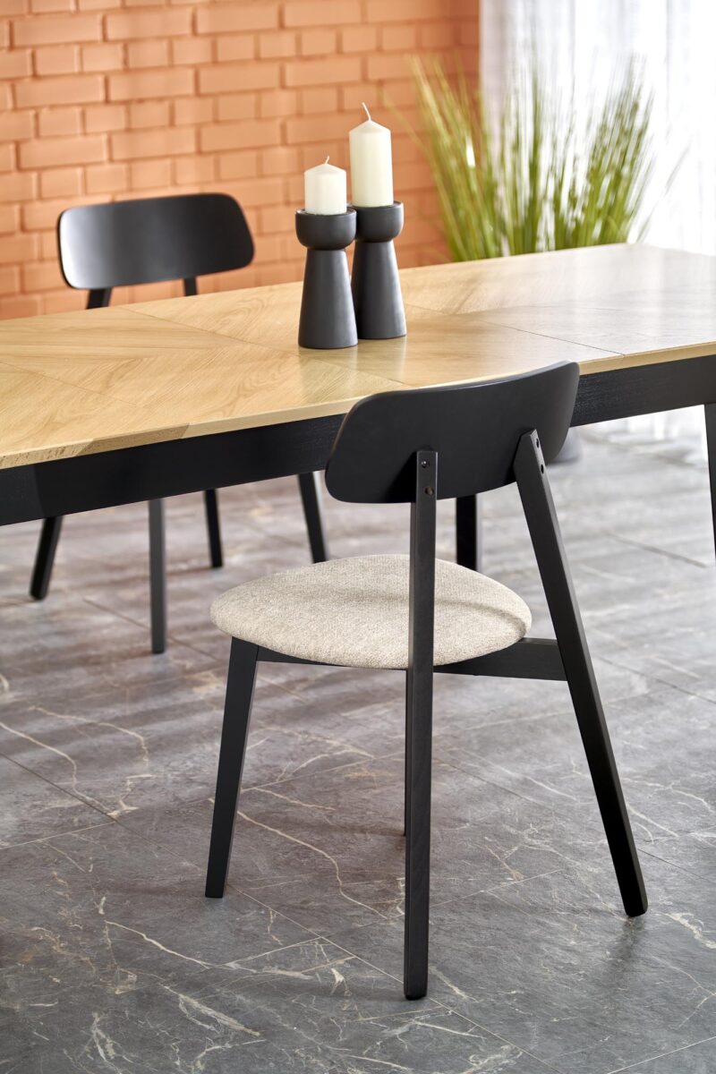 Ruokapöytä EDMIRON, vaaleaa tammea / musta