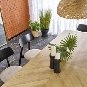 Ruokapöytä EDMIRON, vaaleaa tammea / musta