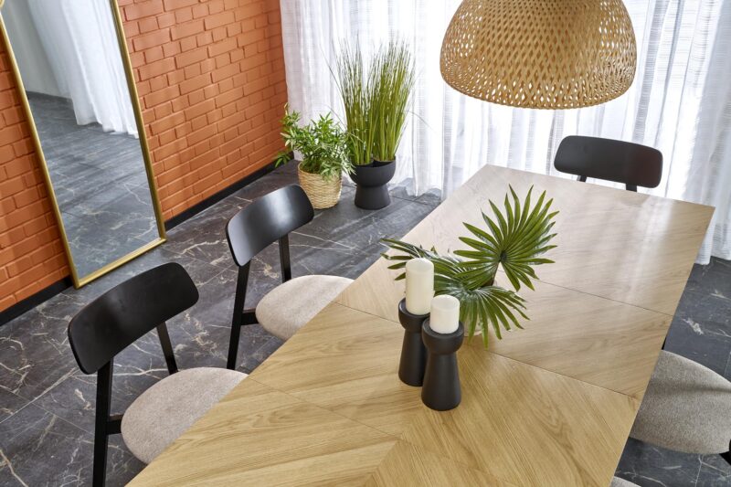 Ruokapöytä EDMIRON, vaaleaa tammea / musta