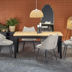 Ruokapöytä EDMIRON, vaaleaa tammea / musta