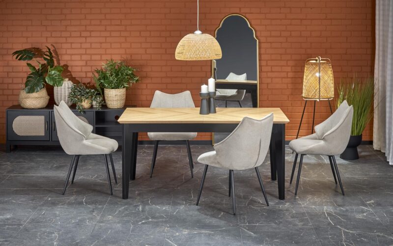 Ruokapöytä EDMIRON, vaaleaa tammea / musta