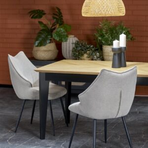 Ruokapöytä EDMIRON, vaaleaa tammea / musta