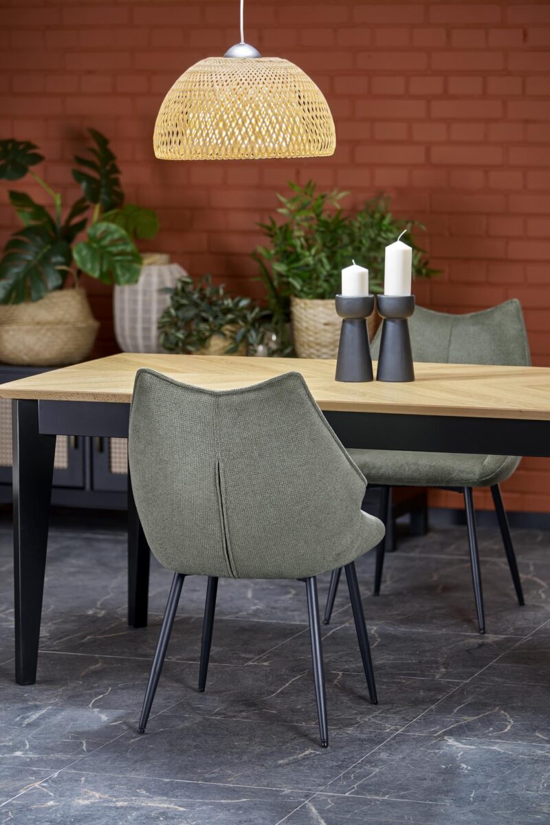 Ruokapöytä EDMIRON, vaaleaa tammea / musta