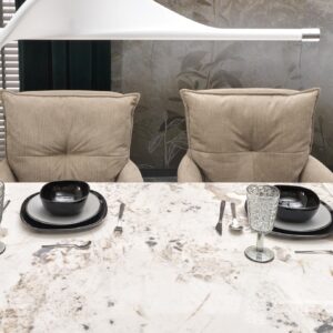 Pidennettävä Ruokapöytä FERNANDO, valkoinen marmi / musta