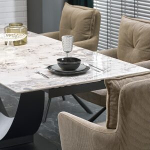 Pidennettävä Ruokapöytä FERNANDO, valkoinen marmi / musta