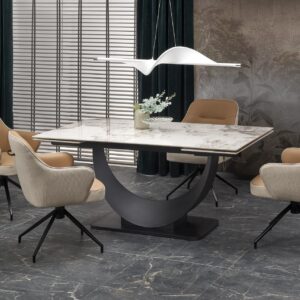 Pidennettävä Ruokapöytä FERNANDO, valkoinen marmi / musta