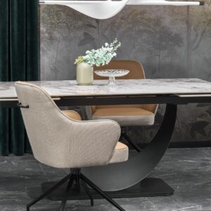 Pidennettävä Ruokapöytä FERNANDO, valkoinen marmi / musta