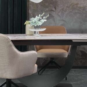 Pidennettävä Ruokapöytä FERNANDO, valkoinen marmi / musta