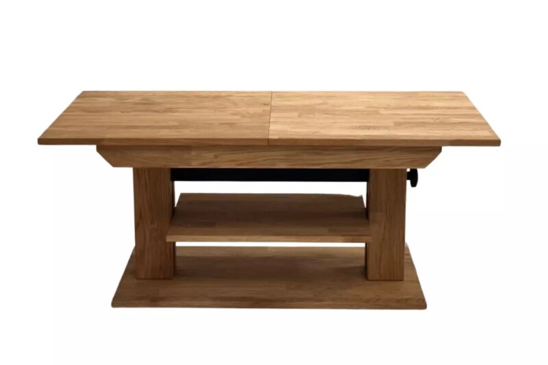 Pidennettävä puinen sohvapöytä hyllyllä