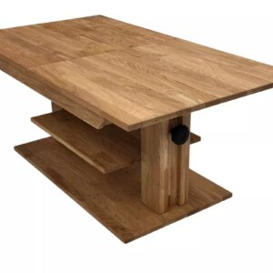 Pidennettävä puinen sohvapöytä hyllyllä