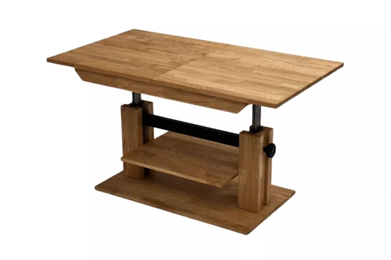 Pidennettävä puinen sohvapöytä hyllyllä