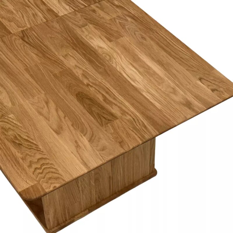 Laajennettava sohvapöytä säädettävällä korkeudella ja lasihyllyllä