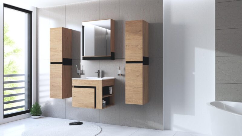 Peilikaappi DOVANI 60, tammi / musta