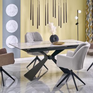 Pidentävä ruokapöytä LUCIANO, valkoinen marmori / musta