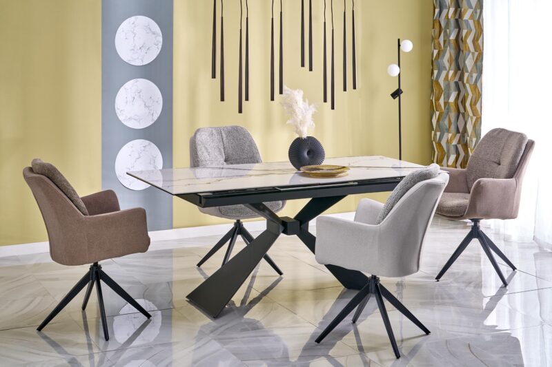 Pidentävä ruokapöytä LUCIANO, valkoinen marmori / musta