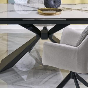 Pidentävä ruokapöytä LUCIANO, valkoinen marmori / musta